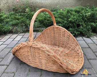 Wicker Firewood Basket, Flower Gathering Rattan Basket, Wicker Gathering Basket, Rattan Firewood Basket, Wicker Basket with One Top Handle