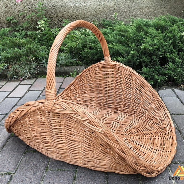 Wicker Firewood Basket, Flower Gathering Rattan Basket, Wicker Gathering Basket, Rattan Firewood Basket, Wicker Basket with One Top Handle