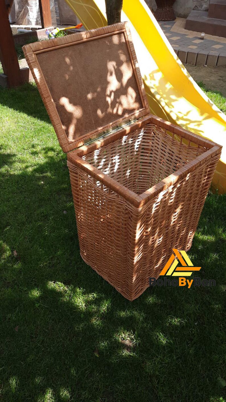 Wicker Laundry Basket Large Rectangular Basket With Lid Etsy