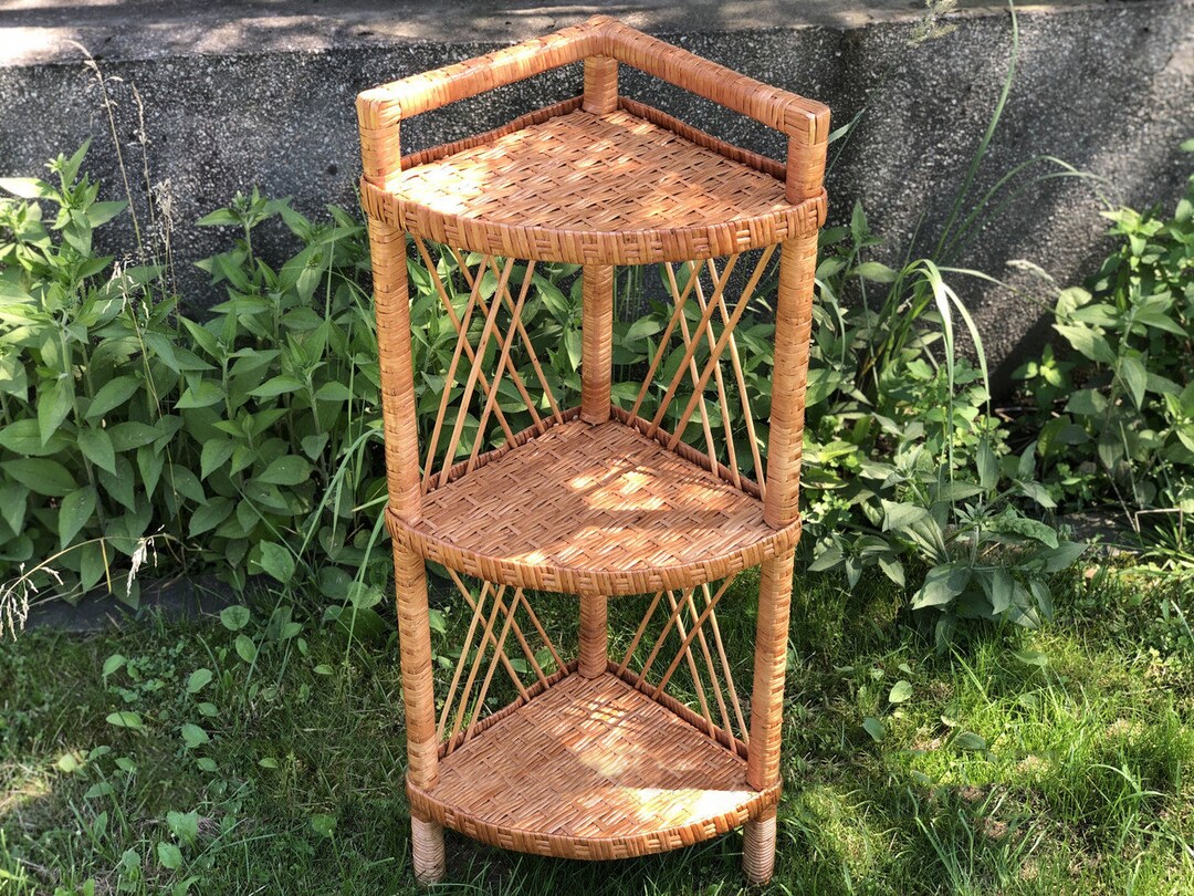 Wicker Corner Shelf, Standing Corner Shelf, Kitchen Corner Shelf