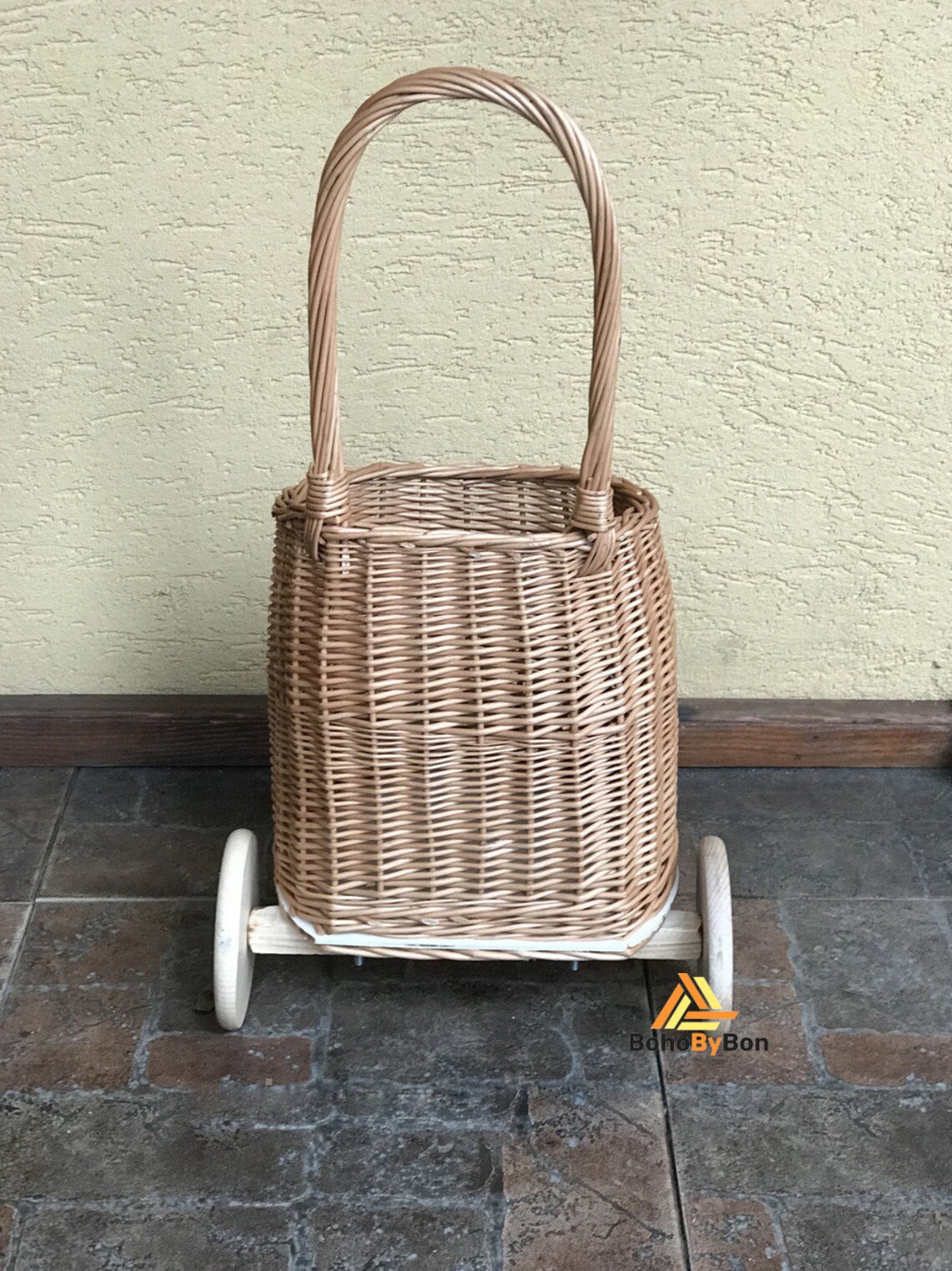 Handmade Wicker Shopping Trolley With Handle Woven Shopping Etsy