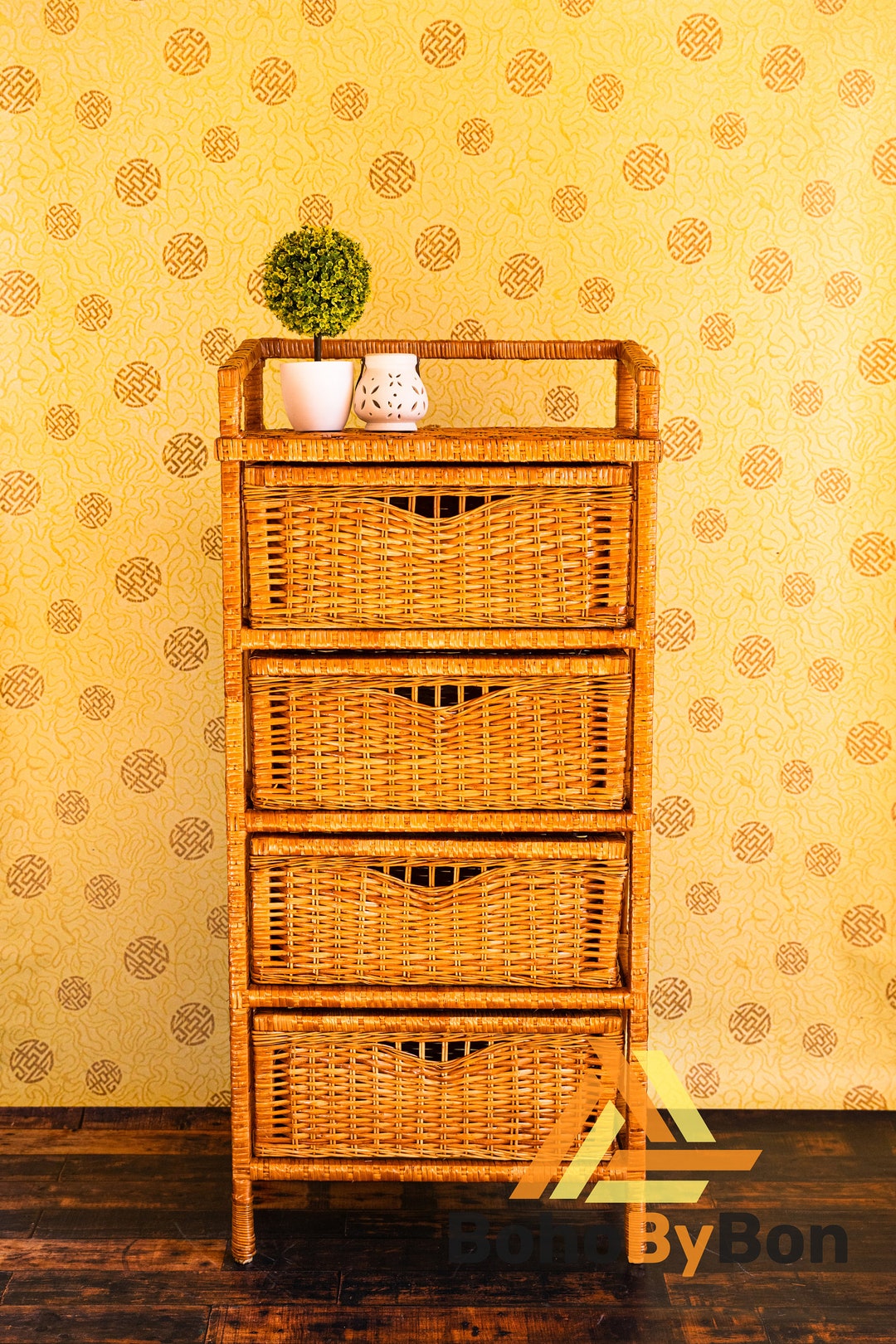 Wicker Dresser, Wicker Nightstand With Drawers, Boho Dresser, Wicker