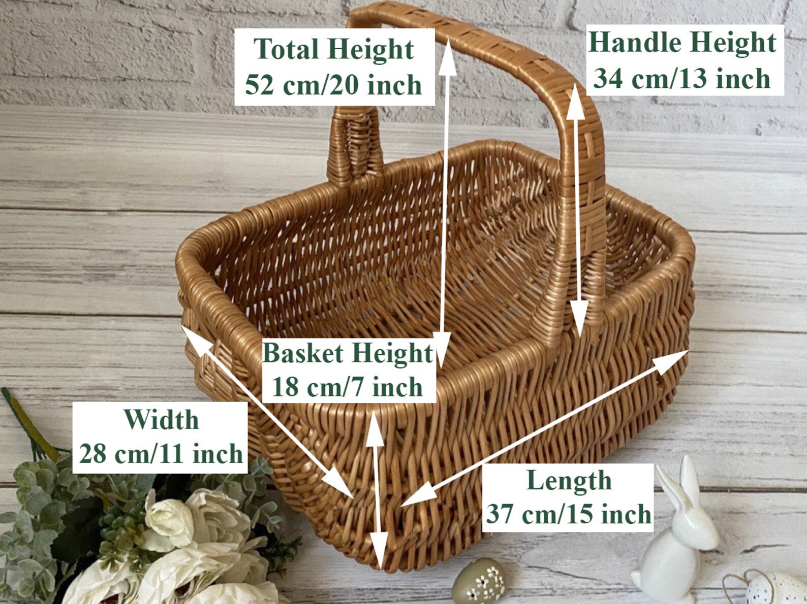 Wicker Shopping Basket Rectangular Woven Basket with Handle Etsy