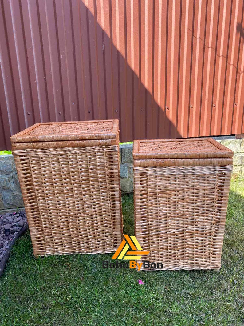 Wicker Laundry Basket Large Rectangular Basket With Lid Etsy