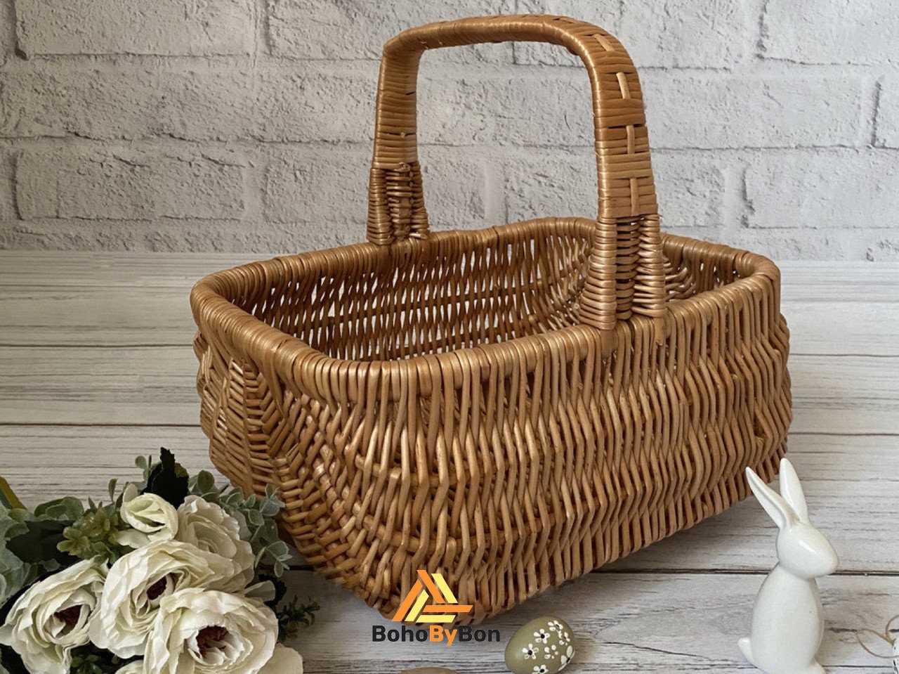 E-wicker24 Wicker Shopping Basket Wicker Basket With Handle Storage Basket Lightweight Picnic Basket Gift Basket Empty Vintage Natural Basket Storage Shopping Basket Wicker (Natural Without Lining