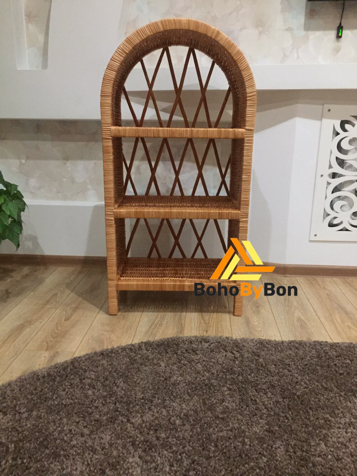 3tier Wicker Shelf with Arch Top Wicker Shelving Unit Wood Etsy