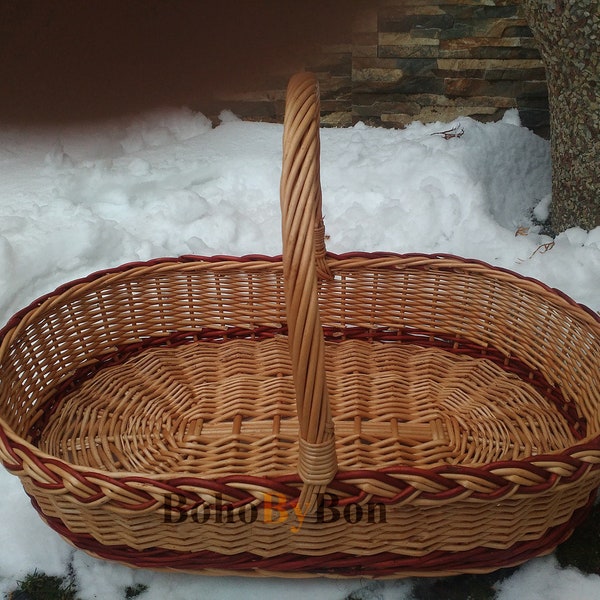 Panier de collecte en osier, panier en osier à poignée, panier en osier tissé, panier en osier fait à la main avec une poignée supérieure, corbeille de fruits pour la cuisine