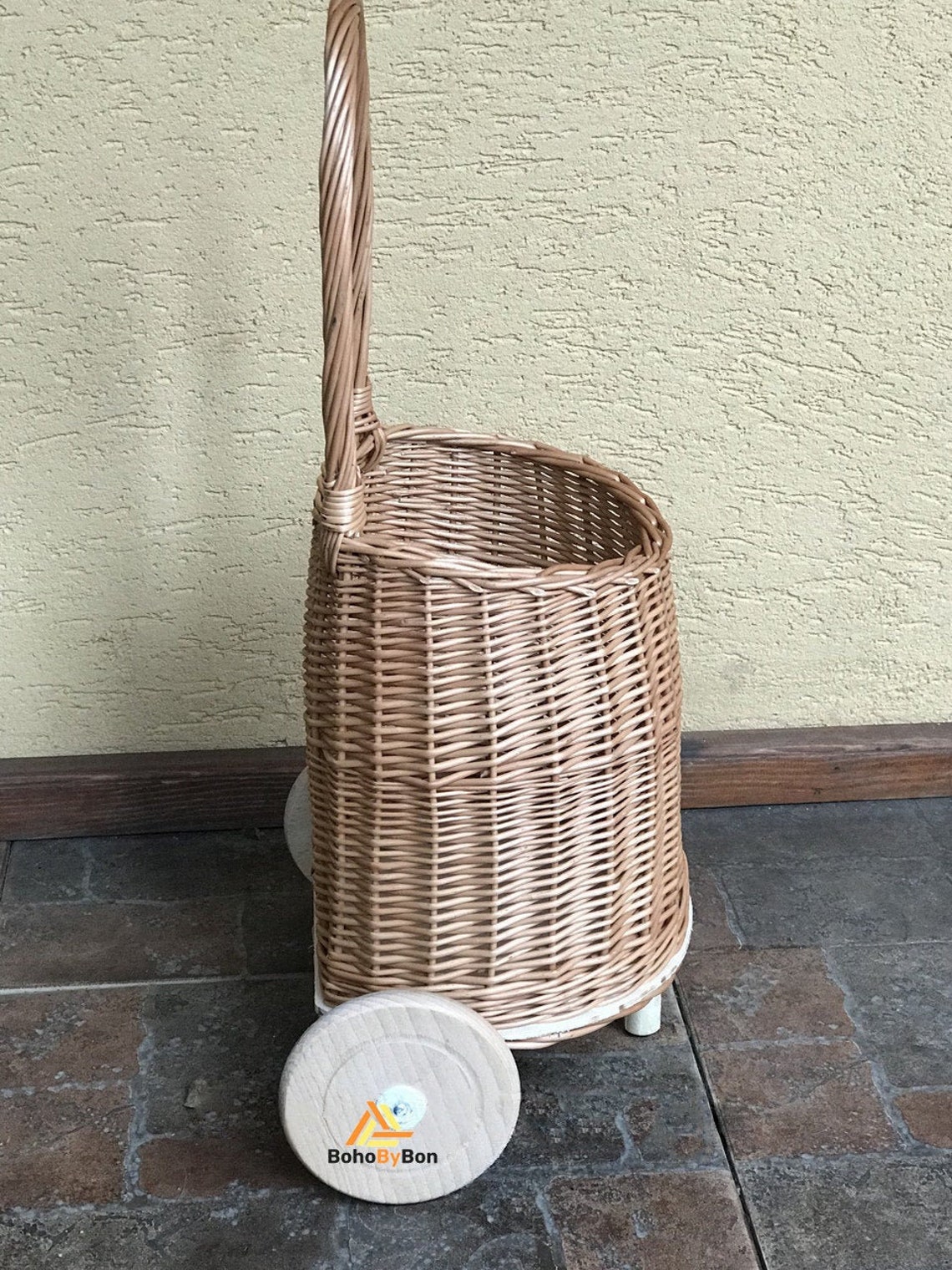 Handmade Wicker Shopping Trolley With Handle Woven Shopping Etsy