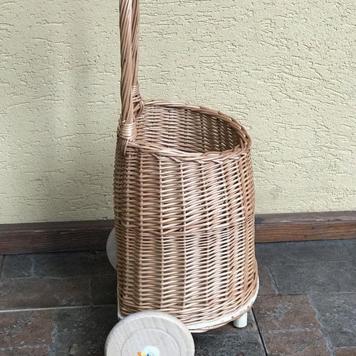 Handmade Wicker Shopping Trolley With Handle Woven Shopping Etsy