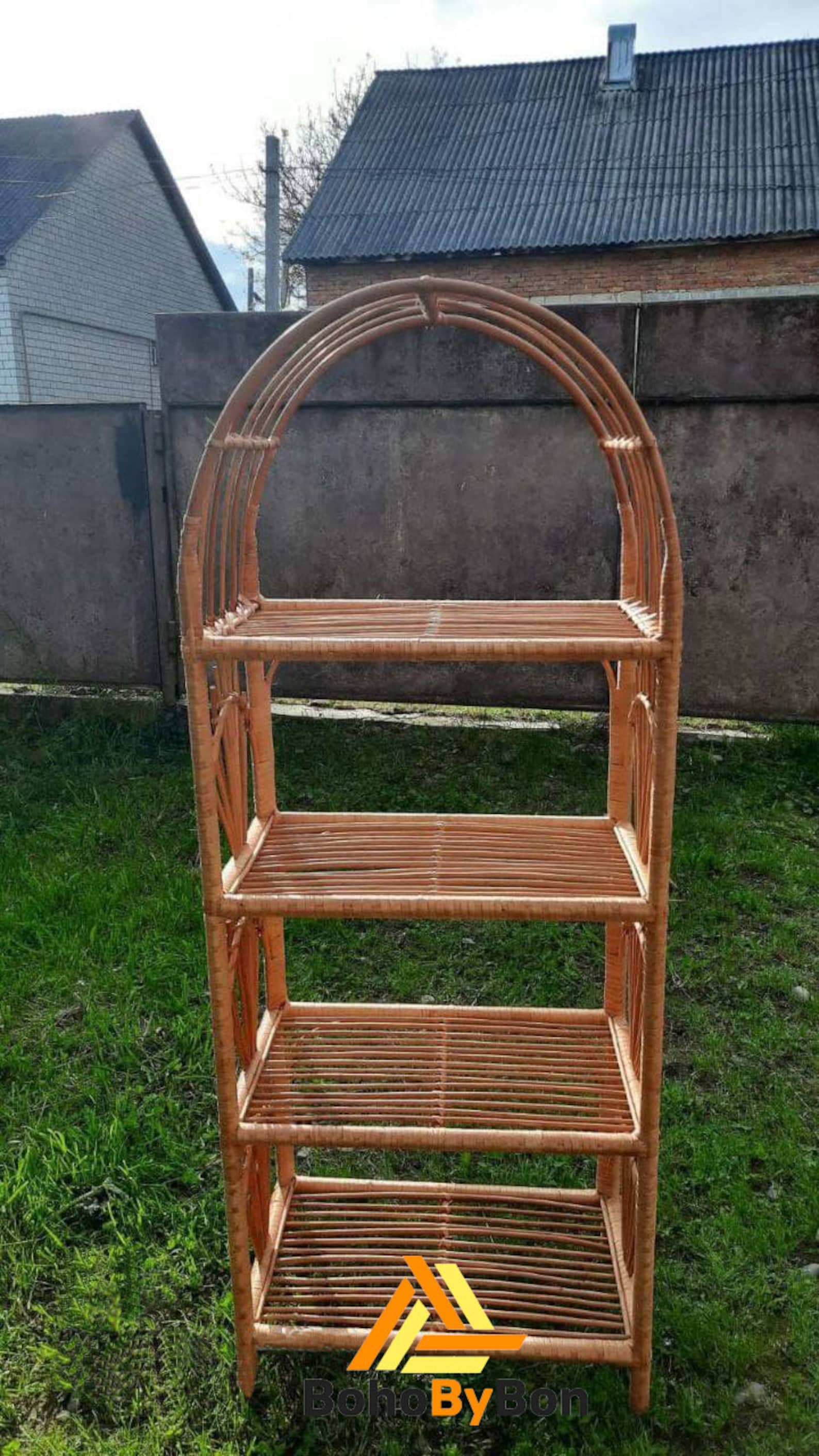 Wicker Shelf With Arch Top Wicker Rattan Etagere Etsy