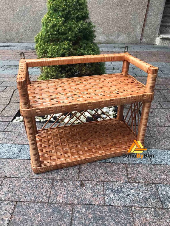 Wicker Hanging Shelf Floating Wall Shelf Floating Book Etsy