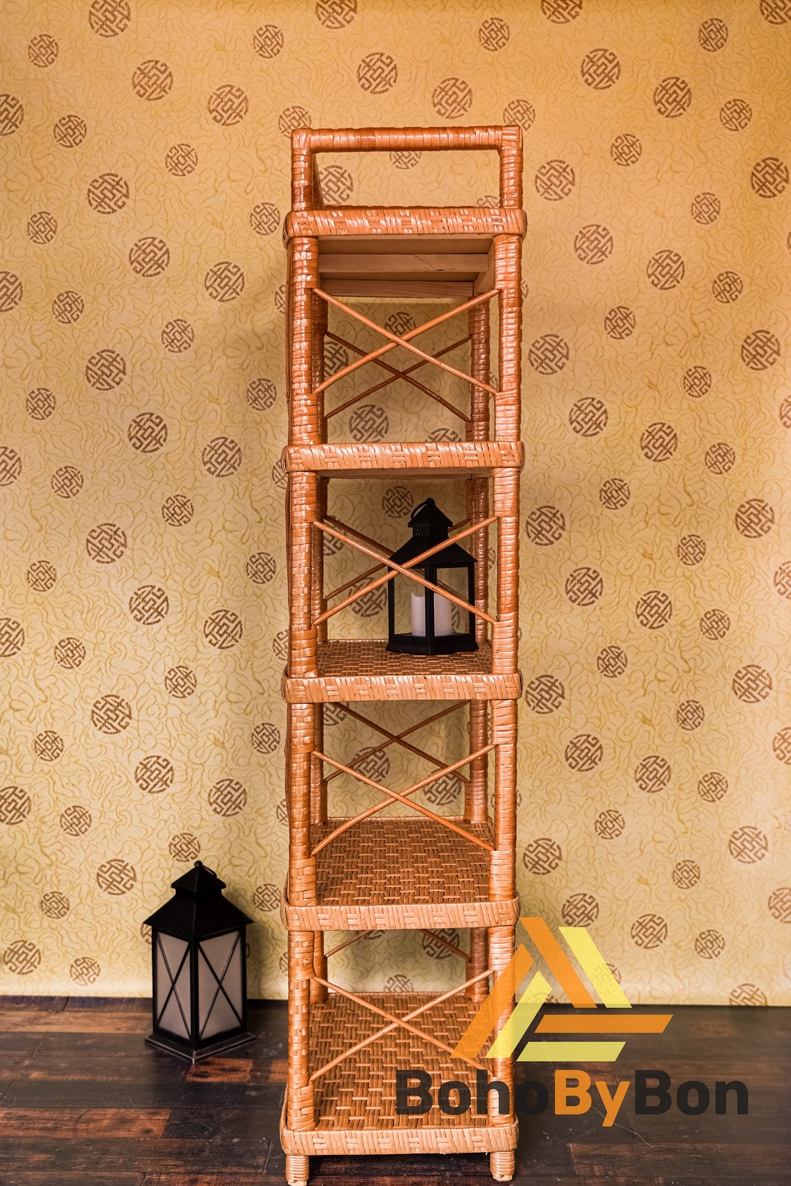 Estante de libros Rattan Etagere de 5 niveles gabinete Rattan | Etsy