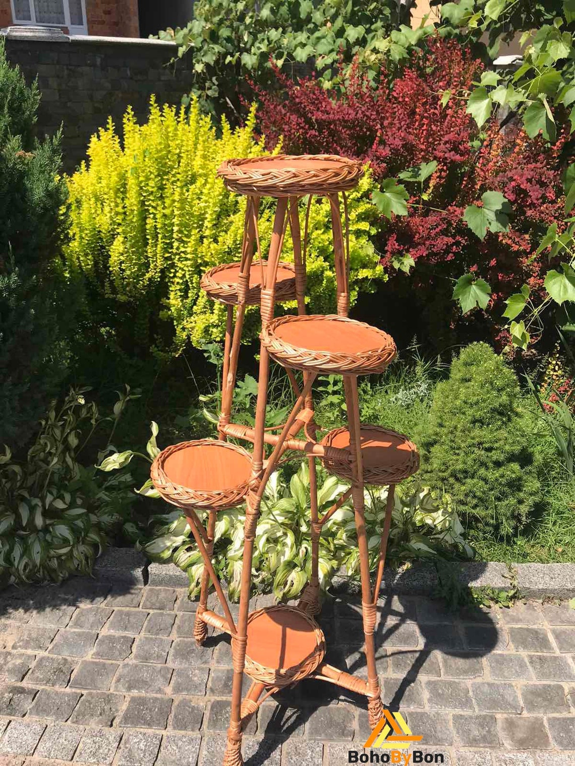 Wicker Flower Stand Tall Plant Stand for 6 Flowerpots Mid Etsy