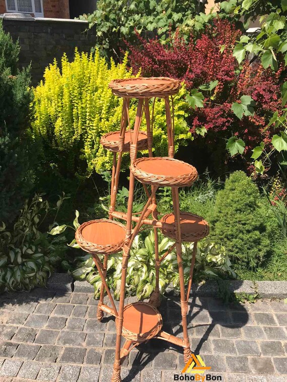 Wicker Flower Stand Tall Plant Stand for 6 Flowerpots Mid Etsy
