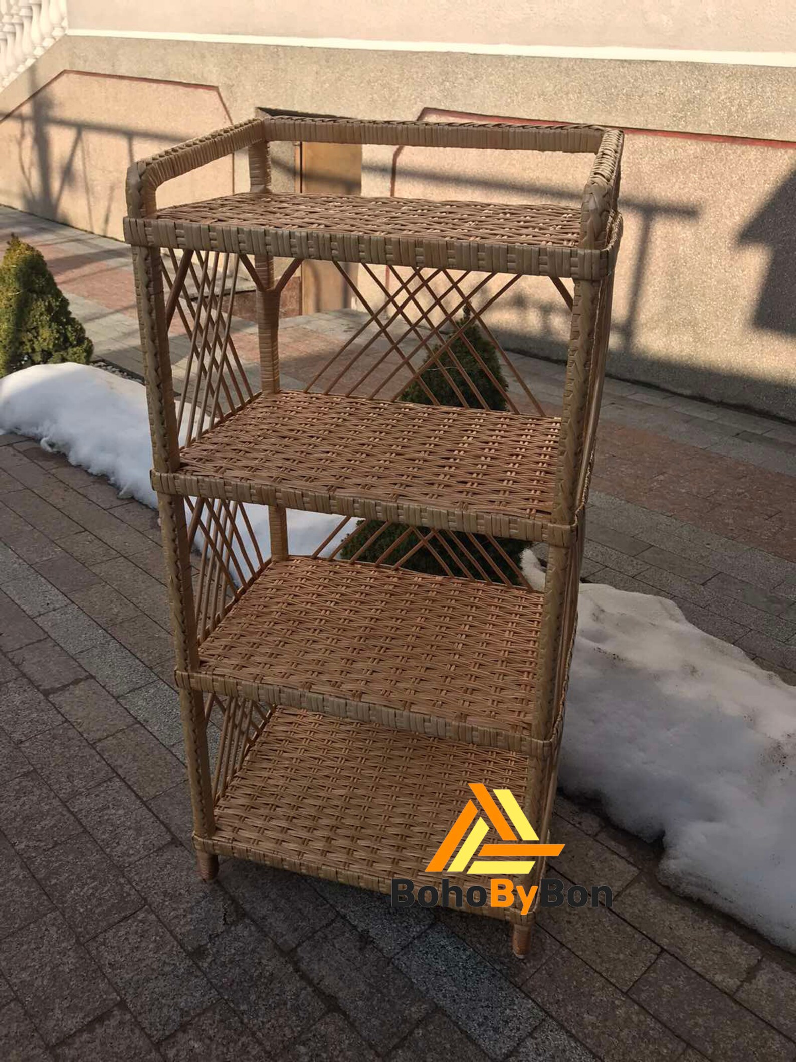 Rattan Shelving Unit Shelving Wood 4 Tier Wicker Shelving Etsy