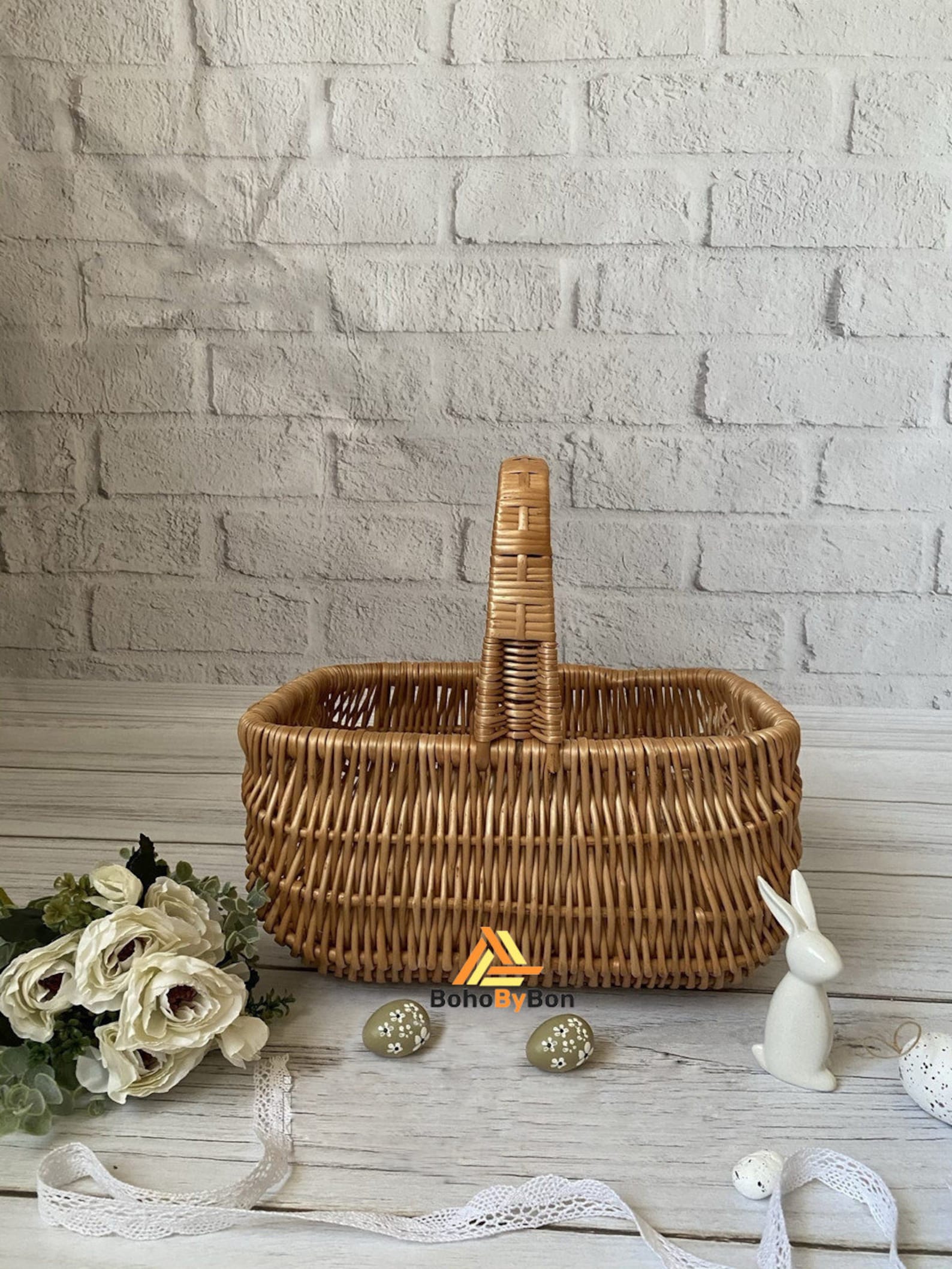 Wicker Shopping Basket Rectangular Woven Basket With Handle Etsy UK