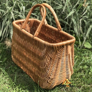 Natural Wicker Market Bag, Large Woven Basket Bag, Wicker Shopping Basket, Basket with Two Handles, Large Market Basket, Woven Picnic Basket