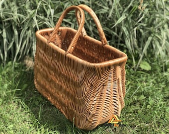 Sac de marché en osier naturel, grand sac de panier tissé, panier à provisions en osier, panier avec deux poignées, grand panier de marché, panier de pique-nique tissé