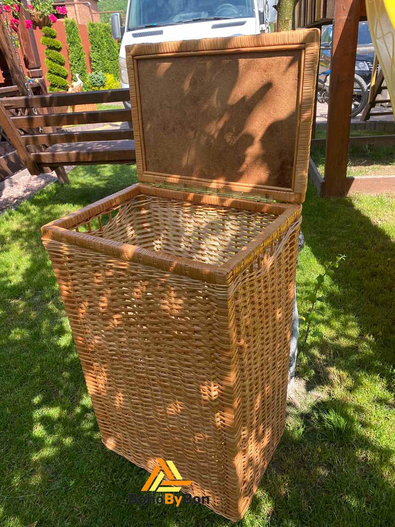 Wicker Laundry Basket Large Rectangular Basket With Lid Etsy