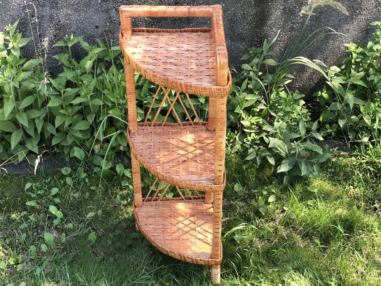 Wicker Corner Shelf Standing Corner Shelf Kitchen Corner Etsy