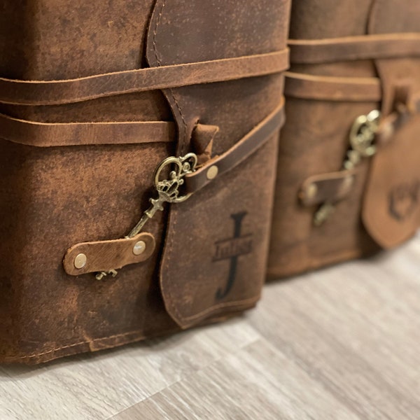 Custom refillable Leather Journal Notebook , Leather Cord Coptic Bound and leather tie closure with key.A5 size 6x8 item perfect gift .