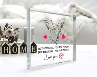 Personalized Name Mom And Kid Hands Heart Acrylic Plaque, Custom Mother's Day Gifts From Daughter, Christmas Gift For Mom, Custom Kids Names