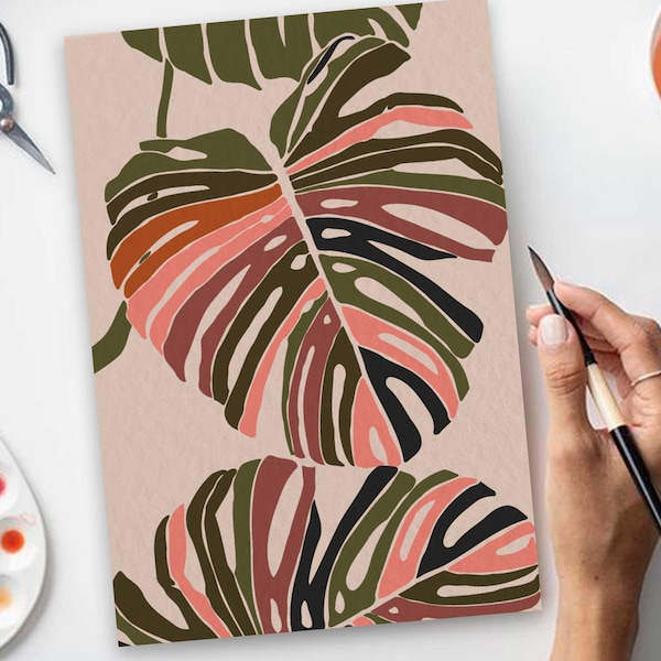 Big Leaves by Number Kit Printable Exotic Leaves Color By Number Tropical Leaves DIY Painting Instant Download Paint by Number Kit YY0162