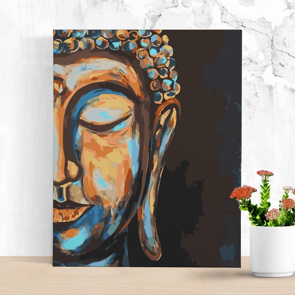 Kit de peinture par numéro de Bouddha pour adultes, méditation, peinture à faire soi-même, peinture de yoga sur toile, kit de peinture avec cadre 15,75 x 19,69 po. YY0084