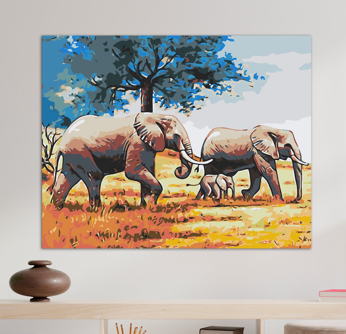 Elephants Paint by Number Kit for Adults African Safari Diy Etsy UK