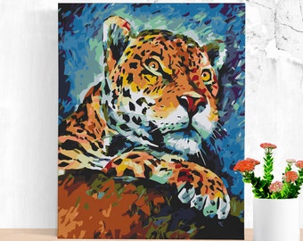 Leopard Paint By Number Kit for Adults Animal  Art Diy Painting Wild Cat Paint By Number On Canvas Paint Kit With Frame 15.75*19.69" YY0268