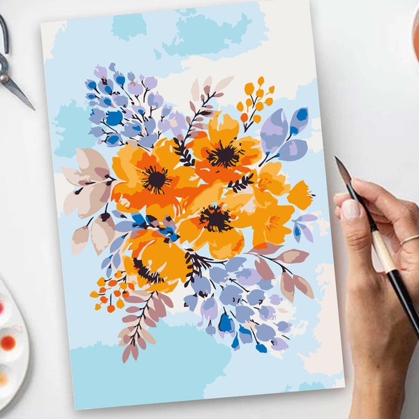 Yellow Flowers Digital Paint Kit Paint by Number Kit Printable Flowers Color By Number Art Project  DIY Painting Instant Download YY0407