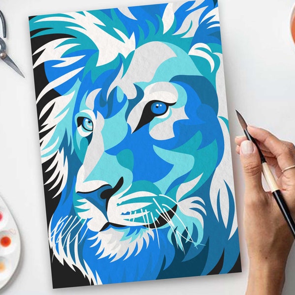 Lion by Number Kit Printable Wild Cat Color By Number Art Project Animals Pop Art DIY Painting Instant Download Paint by Number Kit YY0160