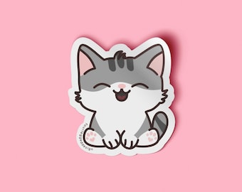 Tabby Cat Sticker - Gray Tabby Cat Gift for Cat Mom - Tabby Cat Lover Gift - Kawaii Pet Vinyl Sticker for Laptop & Water Bottle