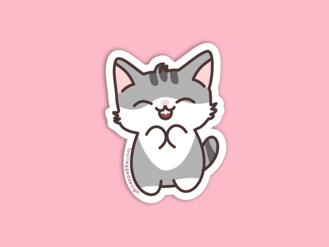 Gray Tabby Cat Sticker - Kawaii Cat Sticker - Vinyl Decal for Laptop ...