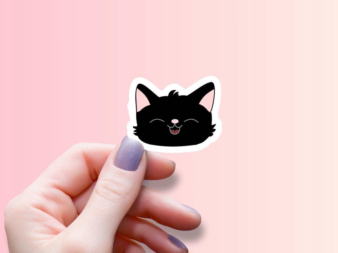 Kawaii Black Cat Sticker, Boy Cat Glossy Waterproof Vinyl Decal for ...