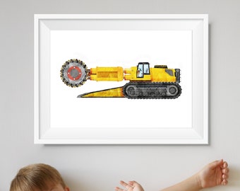 Prints van bouwvoertuigen: sleuvengraver, kinderkamerdecor (digitale download)