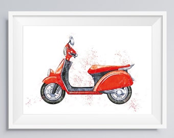 Stampa di scooter rosso: decorazione murale per cameretta dei bambini (download digitale)