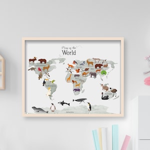 Animal World Map Poster: Montessori Nursery Decor (Digital Download)