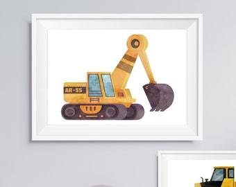 Graafmachineprint: kinderkamerdecoratie bouw (digitale download)