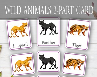 WILD ANIMALS Three Part Flash Cards Printable Digital Jungle - Etsy WILD ANIMALS Three Part Flash Cards Printable Digital Jungle - Etsy