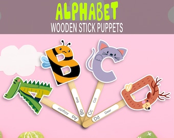 ALPHABET Animal Puppets, Printable ABC Card, Kindergarten Preschool Activity, Homeschool Classroom Toys for Primary School, Instant Download