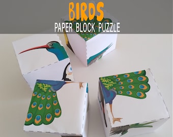 Birds Puzzle Paper Cubes: Montessori Toddler Game (Digital Download)