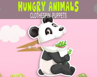 HUNGRY ANIMALS Clothespin Printable Puppets, Paper Craft Game For Kids, Homeschool Prints, Early Learning Montessori Materials Busy Book