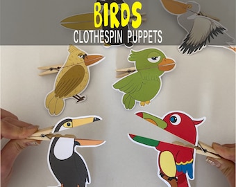 Bird Clothespin Puppet: Printable Paper Craft Game (Digital Download)