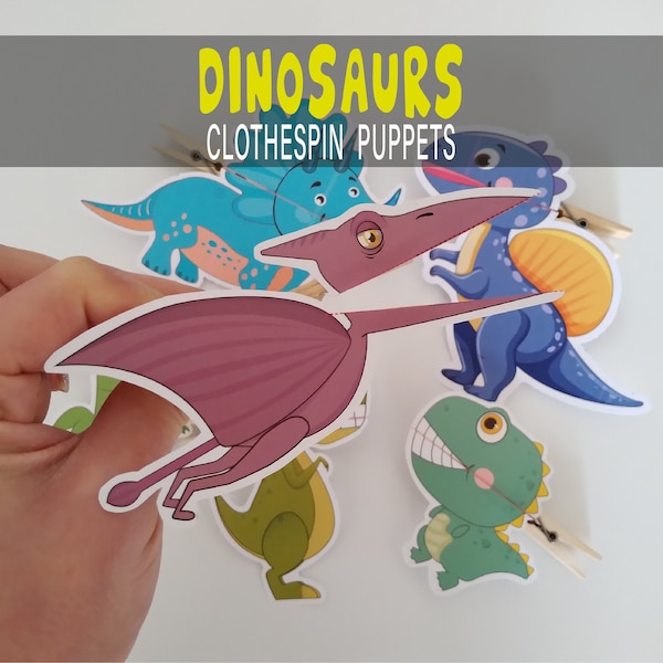 Dinosaure Clothespin Marionnettes Imprimable Toddler Animal Paper Toys, Montessori Paper Doll Game For Kids, DIY Paper Kit, Educational Metarials