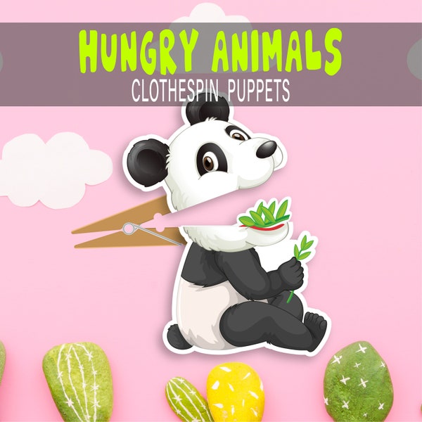 HUNGRY ANIMALS pince à linge marionnettes imprimables, jeu d'artisanat en papier pour les enfants, impressions d'école à la maison, apprentissage précoce des matériaux Montessori livre occupé