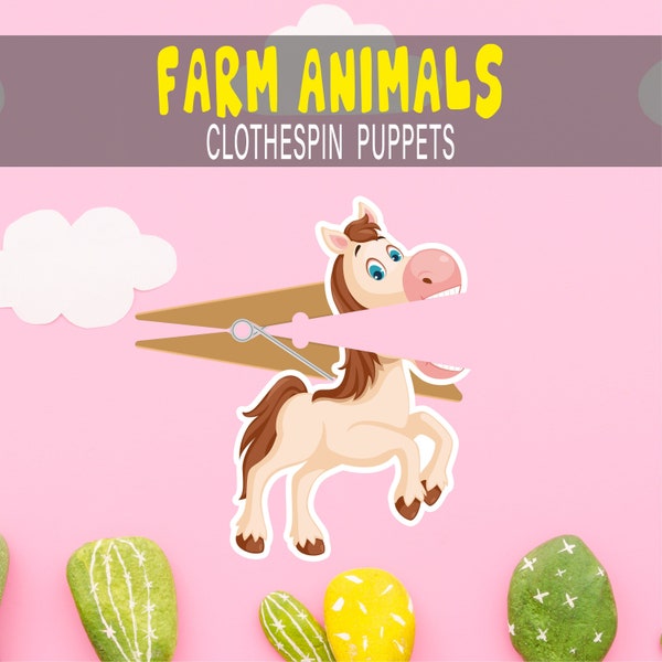 Farm Animal Clothespin Puppets Printable Toddler Busy Book, Montessori Paper Craft Game, Early Learning Montessori Materials for Busy Book