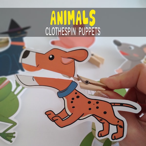 Animals Clothespin Puppets Printable Toddler Paper Toys, Montessori Paper Games For Kids, Early Learning Montessori Materials for Busy Book
