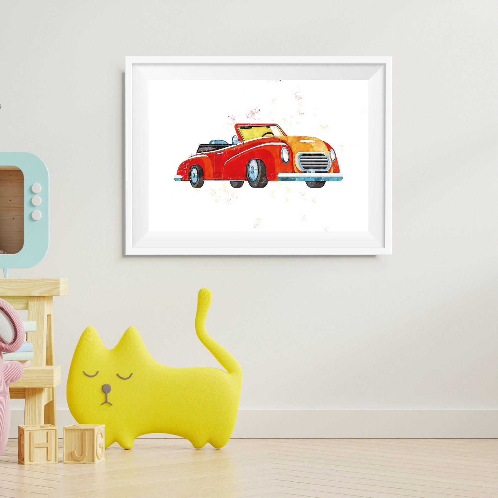 Red Classic Car Poster Retro Car Print For Kids Toddler Etsy