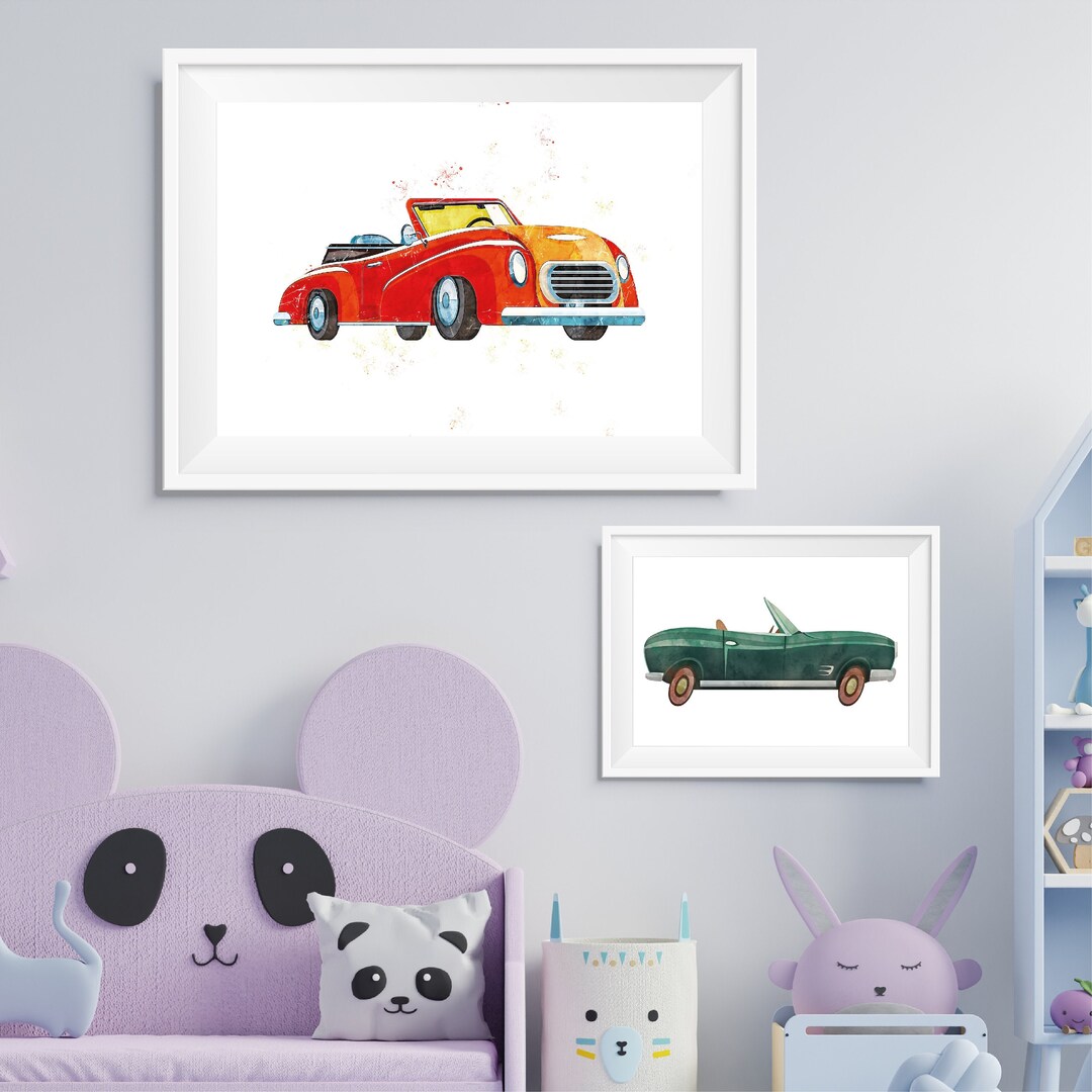 Retro Vintage Car Poster, Classic Car Decor, Nursery Wall Art, Car